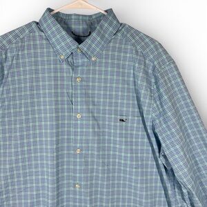 Vineyard Vines On The Go Performance Shirt Mens Sz XL Blue Plaid OTG Long Sleeve